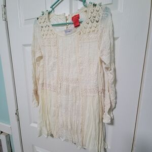 NWT V Cristina Small Ivory Long Sleeve Lace Tunic